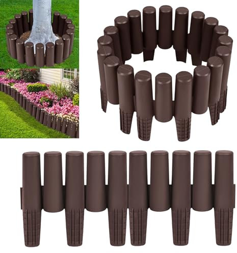 ACXIN 11,2m Rasenkante Kunststoff Beeteinfassung Spleißbar Garten Border Beetumrandung Mähkante Gartenpalisade Holzoptik für Gärten, Gras und Wege (Braun, 40 Stück)