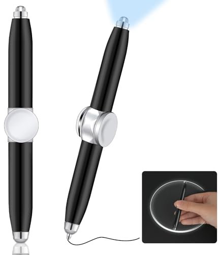 AUAUY 2 Stück Metall Spinning Pen, Fidget Spinner Mit LED-Licht, Schreibwerkzeug Praktischer Fidget Beleuchtete Spitze Kugelschreiber Für Beleuchtung Zum Schreiben Im Dunkeln (Schwarz)