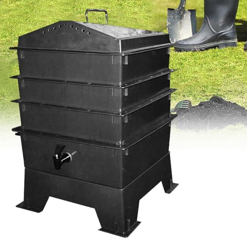 Wurm-Kompostbehälter, Wurmfarm mit Kompostwürmer-Starter-Set, 5 Tabletts Kompostbehälter, schwarzes Wurm-Kompostierungssystem, zum Recycling von Lebensmittelabfällen