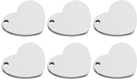 PATIKIL 6pcs Heart Charm, 17mm Heart Pendant Metal Stamping Blanks Tags 304 Stainless Steel Blank Stamping Pendant Metal Plate for Laser Engraving, Silver Tone