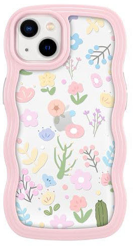 ZCDAYE Floral Case Compatible with iPhone 15, Aesthetic Flower Pattern Cute Curly Wavy Shape Phone Case for Women Girls,Soft TPU Shockproof Cover for iPhone 15 (6.1 inches),Colorful Pink