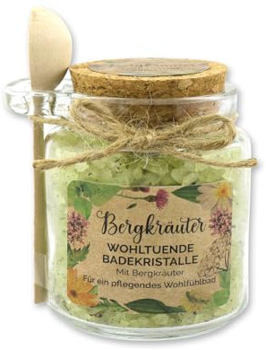 Florex Badesalz Bergkräuter grob mit Schafmilch im dekorativen Glas mit Holzlöffel 300 g