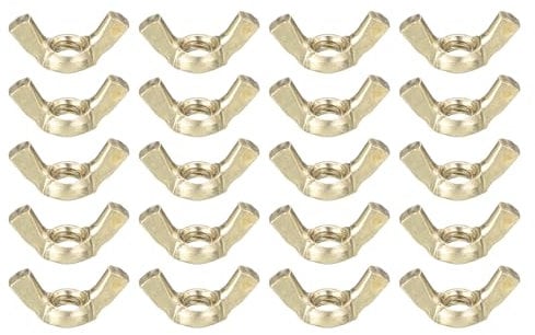sourcing map #6-32 Wing Nut 25 Pcs, Brass Butterfly Wing Nuts Fasteners Parts Hand Twist Tighten Wing Nuts for Machinery Electronic Equipment DIY, Gold Tone