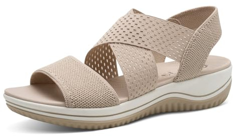 Jana Coshy Damen Sandalen flach Elastisch Vegan, Mehrfarbig (Beige/Gold), 36 EU