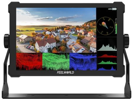 FEELWORLD T10 10.1 Pollici Alluminio Monitor da Campo Fotocamera 4k HDMI Touchscreen FHD 1920x1200 IPS,4K HDMI,3D-LUT,HDR,Waveform,NP-F970 Esterno,Grafica vettoriale