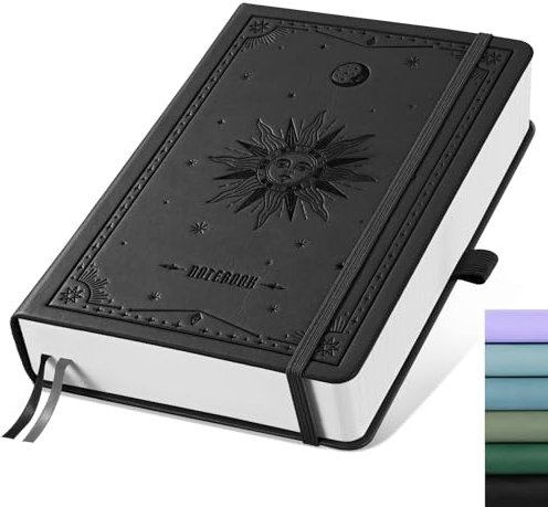 EMSHOI Notizbuch A5 Liniert, Dickes Notizblock, 320 Nummerierten Seiten, Hardcover Leder Notizbuch zum Schreiben, 100gsm Liniert Papier für Frauen Männer Büro Schule Tagebuch, 14.5 x 21cm - Schwarz