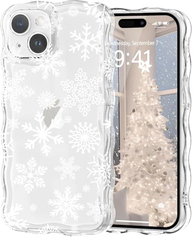 L-FADNUT für iPhone 15 Hülle Weihnachten Wellenform Transparent | Handyhülle Ultra Dünn süß Durchsichtig Stoßfest Schutzhülle TPU Silikon Bumper Case Muster Schneeflocke