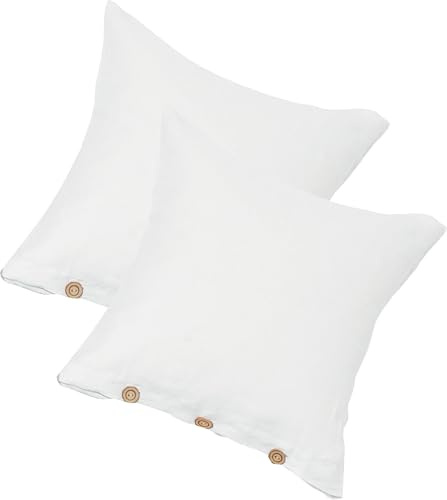 Erwin Müller Kuschel-Kissenbezug, Kissenhülle 2er-Pack Halbleine Uni Deggendorf - für kühle Tage, feuchtigkeitsregulierend, rustikale Holzknöpfe - weiß Größe 40x40 cm