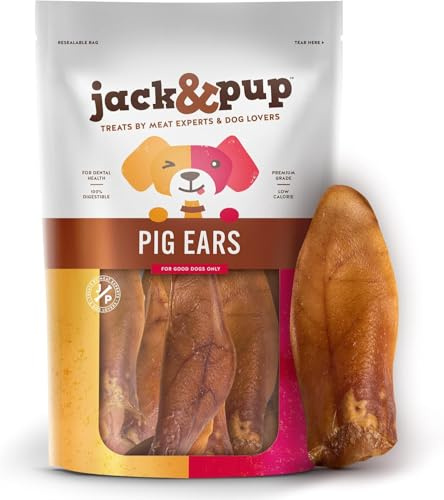Jack&Pup Natural Half Pig Ears for Dogs Large, Pigs Ears for Dogs - Premium Dog Ear Treat - Dog Chew Treats for Large and Small Breeds (5 Pack)
