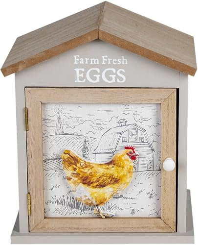 Porte-œufs rustique avec motif de poule – Maison de rangement pour comptoir de cuisine – Finition en bois gris avec motif de ferme – Organiseur d'œufs pouvant contenir 12 œufs