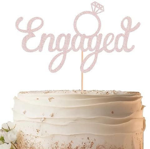 EONNCNT Engaged Cake Topper - Rose Gold Glitter Engagement Party Cake Decoration Supplies, Engaged Ring Sign, Just Engaged Cake Topper for Bridal Shower Wedding Engagement Party Photo Booth Props