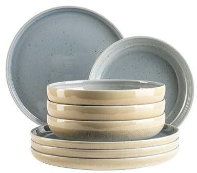 MÄSER, Serie Candy, Tafelservice für 4 Personen, Teller Set in moderner runder Form, Pastellfarben, hergestellt in Portugal, Steinzeug, Blau