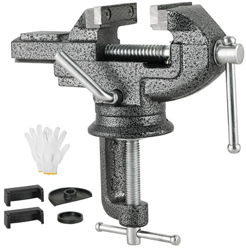 DASBET Table Vise Universal 3 Inch Work Bench Vice Clamp 360°Swivel Base Bench Clamp Home Vise Clamp for Woodworking, Metalworking,Handcraft Creations, Cutting Conduit, Drilling