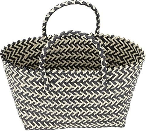 Einkaufskorb, gewebte Einkaufstasche, Picknickkorb, Kunststoff-Strandtasche mit Griff, Tragetasche, Grifftasche, Einkaufstasche, Obstkorb, Gemüsekorb, Griffkorb für Einkaufen, Picknick, Outdoor