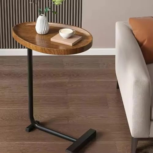 sanjianke-fs C Shaped Side Table End Table Under Sofa Living Room Table Snack Laptop Holder Stable Metal Frame for Bedside, Couch, Sofa, Perfect for Living Room, Bedroom, Office (Walnut)