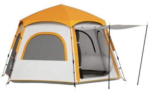 Outsunny Instant Pop Up Camping Tent 2-3 Person Easy Setup | Dome Family Tent, Vestibule, Rainfly, 4 Mesh Windows & 2 Doors, Hexagonal Design, 3000 mm Water Resistant, UV Protected