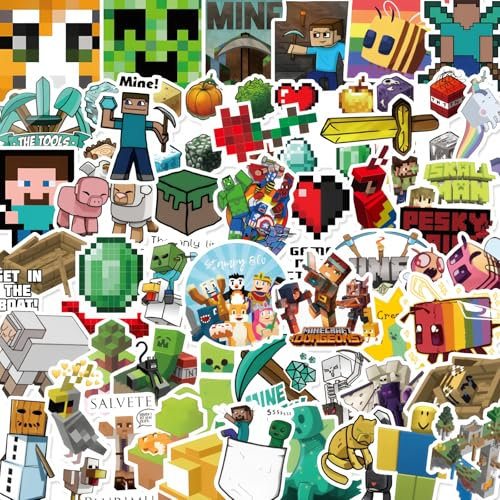 Mini_Craft Spiel-Aufkleber für Jungen, wasserdicht, Vinyl, Videospiel-Aufkleber, Merch für Partyzubehör, Dekorationen, Gastgeschenke, Vinyl-Aufkleber, Gepäck, Handy, Laptop, Wasserflasche, 50 Stück