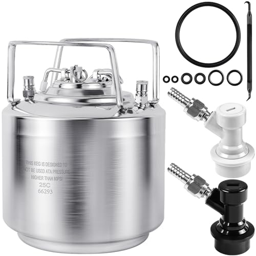 MRbrew New 1.6 Gallon Ball Lock Keg, Stainless Steel Beer Keg with Two Ball Lock Keg Fittings & Gasket Set, Double Ball Lock Post Corny Keg For Draft, Homebrew, Craft Beer, Cold Brew Keg for Party(6L)