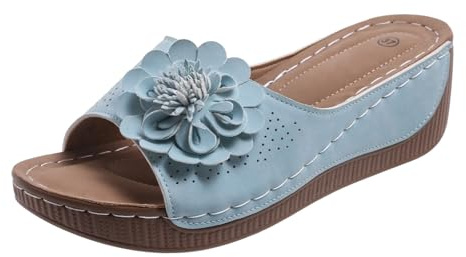 Orthopädische Hausschuhe Damen Keilabsatz Pantoletten Sommer Schlappen mit Fussbett Walking Sandalen Plateau Weiches Latschen Leicht Outdoorsandale Slip On Badelatschen Strandschuhe