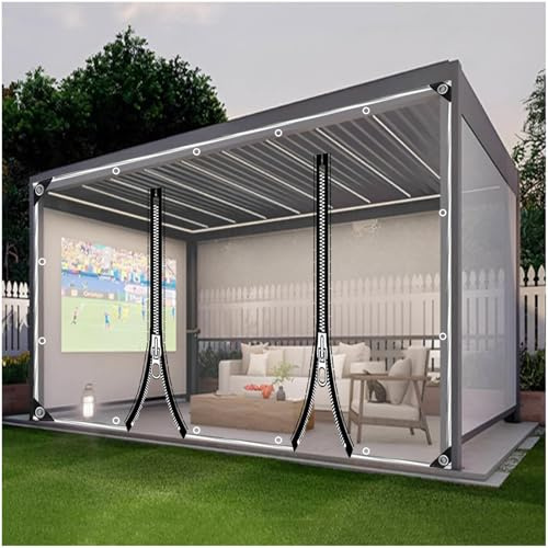 Bâche Transparente Rideaux Imperméable,Panneaux Latéraux De Bâches Clairs avec Fermeture Éclair,pour Patio Garage Pergola,Rideaux De Bâche Anti-Pluie PVC Extérieur 0,3mm,2zip-2.2x2.2m/7.2 * 7.2ft