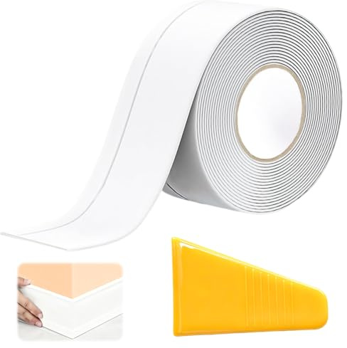 TTYSHIP® 5M Plinthe Souple Autoadhésive, 50x20mm PVC Plinthe Souple Autocollante Blanche avec Raclette pour Cuisine et Salle de Bain