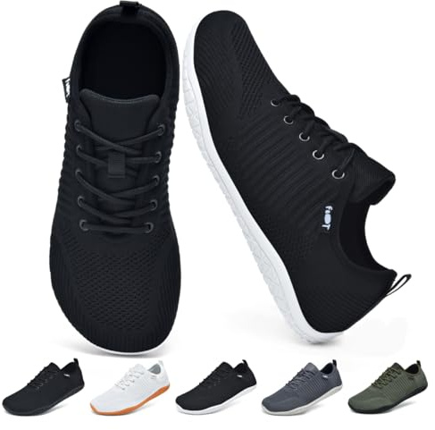 Merdoo Chaussures Pieds Nus Femme Minimalistes Baskets Homme Barefoot Shoes Chaussures Barefoot pour Tous Les Jours Marche Fitness Noir Blanc 41