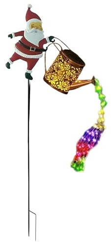 Vgvgaj Christmas Santa Solar Gießkanne Lichterkette Bunt Licht 86.8cm IP65 Wasserdicht Metall Solarlampen Mit Ständer Lichterketten Aussen Wasserfall Duschlicht Solarleuchten Gießkannenlicht
