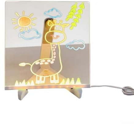LED-Zeichenbrett zum Selbermachen, transparentes Acryl, beleuchtete Schreibtafel für kreative Kunst, Hausaufgaben und Nachtstudium, mit Farbstiften und Halterung (20 x 20 cm)