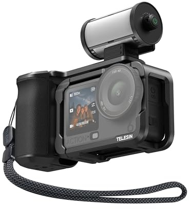 TELESIN Street Grip Kit for DJI Osmo Action 6 with RGB Light | Aluminum Alloy Metal Cage with Magnetic LED Video Light, Diffuser, CRI 95+ and Cold Shoe Mount for Vlogging