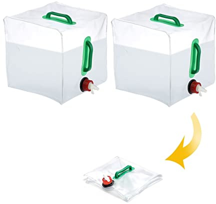 dellyy Bidon 20L, 2 Pièces Grande Capacité Bidon Pliant Eau avec Robinet, Reservoir Eau Pliable sans BPA, pour Camping Picnic