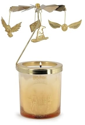 Harry Potter Duftkerze Carousel im eleganten Glas mit Metall-Aufsatz (230g) | Floral & Frisch | bis zu 50h Brenndauer | Gold, Offizieller Fanartikel