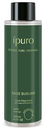 ipuro Exclusive Refill SAGE SUBLIME Raumduft 240ml - Premium Nachfüller mit intensivem Duftölanteil - Duft mit Limette Salbei & Lavendel - Nachfüllflasche für Diffuser - Lufterfrischer Wohnung