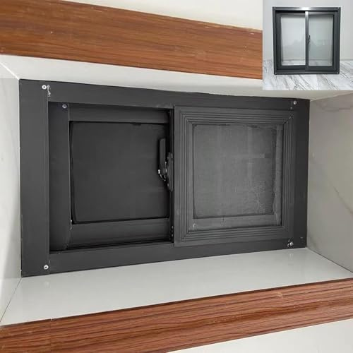 Schwarzes Kellerschiebefenster für Hühnerstall, Schuppen, Badezimmer und Küche, horizontaler Ersatz mit Glas und Bildschirm, Aluminiumrahmen, 90 x 45 cm