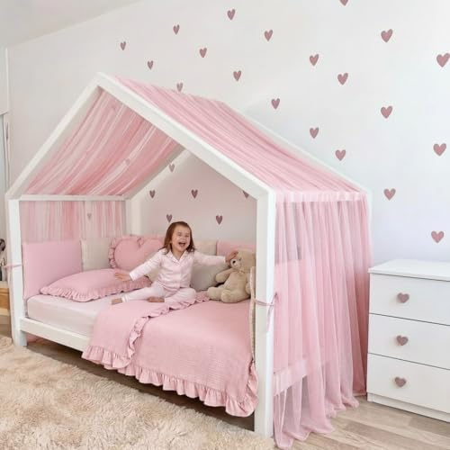 Baby Fancyroom Hausbett Himmel aus Tüll, Handgefertigt, Gekräuselt, Baldachin, Betthimmel für Kinderbett Kinderzimmer (Rosa, 300cm)