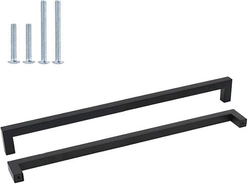 goldenwarm 10Pack Black Modern Square Kitchen Cabinet Handles - 320mm Hole Centers, Stainless Steel, Matt Black Finish