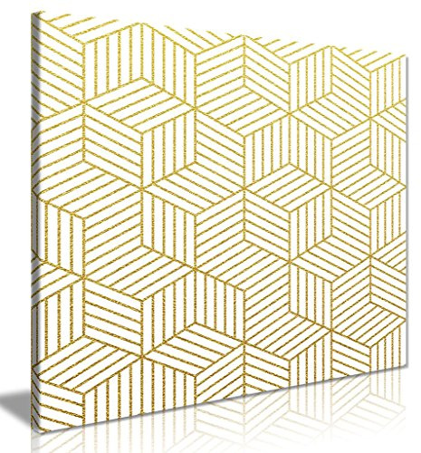 Abstract Geometric Gold Cubes Canvas Wall Art Picture Print (12x12in)