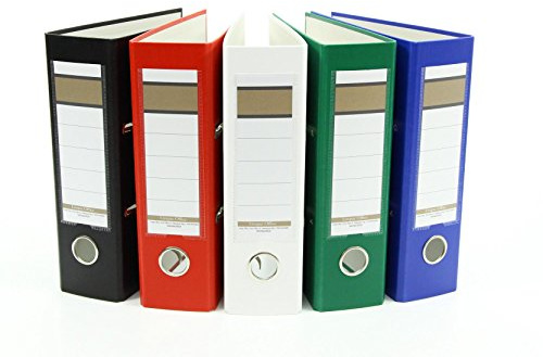 20x Ordner / DIN A5 / 75mm / Farbe: je 4x weiß, grün, blau, rot und schwarz