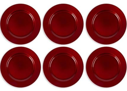 TrAdE Shop Traesio Lot de 6 sous-assiettes de Noël en plastique, 33 cm, décorations de Noël pour la table rouge