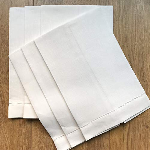Minhcraft weiß Leinen Hohlsaum Handtücher – Set von 6 35,6 x 55,9 cm -Ladder Hohlsaum 100% Leinen Gästetücher