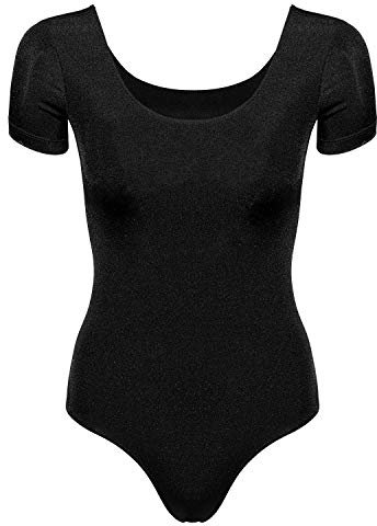 Arabesque Kurzarm Lycra Damen Ballettanzug Body Leotard Dance Trikot Turnanzug Carmen (Schwarz, XS)