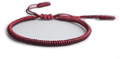 EXINOX Tibetanisches spirituelles Armband, für Damen und Herren, handgefertigt, traditioneller buddhistischer Knoten De 15 a 24 Cm granatrot