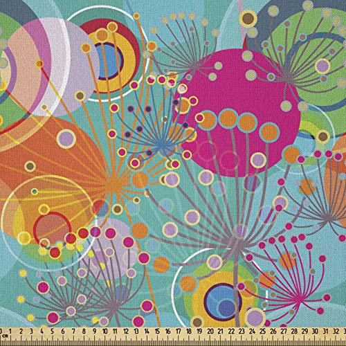 ABAKUHAUS Blumen Microfaser Stoff als Meterware, Dandelion Vibrant Frühling, Deko Basteln Polsterstoff Textilien, 2M (230x200cm), Teal Lila Orange