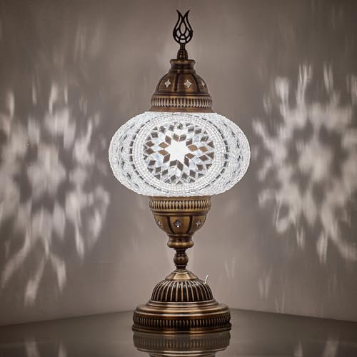 Lámpara de mesa de mosaico operada con pilas con bombilla LED integrada, turco marroquí hecho a mano, mosaico turco, marroquí, mesa de escritorio, mesita de noche, lámpara de noche con bombilla LED,
