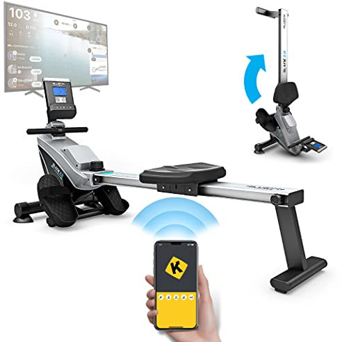 Bluefin Fitness BLADE Heim-Gym Zusammenklappbares Rudergerät | Anpassbarer magnetischer Widerstand | 8xIntensitäts-Stufen | Reibungsloser Riemenantriebe | Digitale LCD-Fitness-Konsole | Smartphone-App