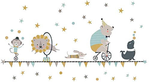 Koomiao Wandtattoo Kinderzimmer,Tanzende Tierfamilie wandaufkleber,Wandsticker Tiere Zirkus Kinderzimmer Wandaufkleber Babyzimmer Schlafzimmer Wohnzimmer Wanddeko