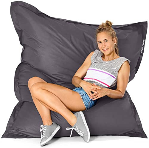 Green Bean© Outdoor Sitzsack XXL 140x180cm 380 Liter Kinder & Erwachsene Bean Bag EPS Perlen Füllung Riesensitzsack Groß Liegekissen Waschbar Wetterfest Lounge Chair Sitzkissen Bodenkissen Anthrazit