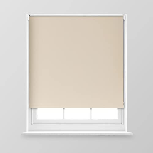 A.Unique Home Premium Trimmable Thermal Blackout Roller Window Blind in a Variety of Colours and Sizes Ideal for any Room - 3FT - Cream - 90cm (W) x 170cm (L) | 35.4 (W) x 66.9 (L)