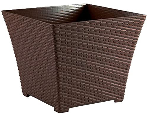 Acan Tradineur - Maceta Rattan Cuadrada de plástico para Plantas, hogar, jardín, terraza, Trabajo (Wengué, 21 x 25 x 25 cm)