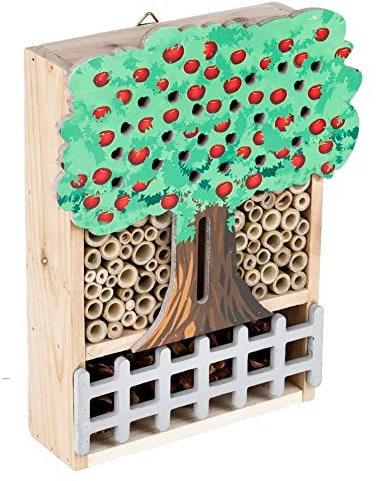 Insektenhotel natürliche Materialien Insektenhaus aus Naturholz Wetterfest Marienkäfer Bienen, Holz Apfelbaum Design, LxBxH 24x7x30 cm