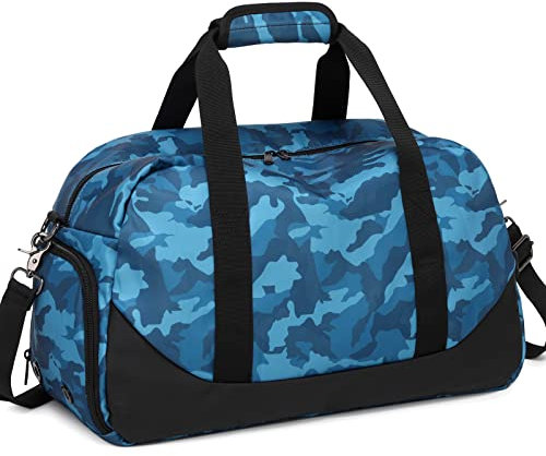 OctSky Sporttasche für Herren, Jungen, mit Schuhfach und Nasstasche, Übernachtungstasche oder Kinder, Camo Blue-2